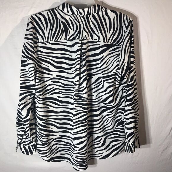 Time And Tru Womens Blouse Black White Zebra Print Long Sleeve Pocket Plus 20 - Picture 2 of 7